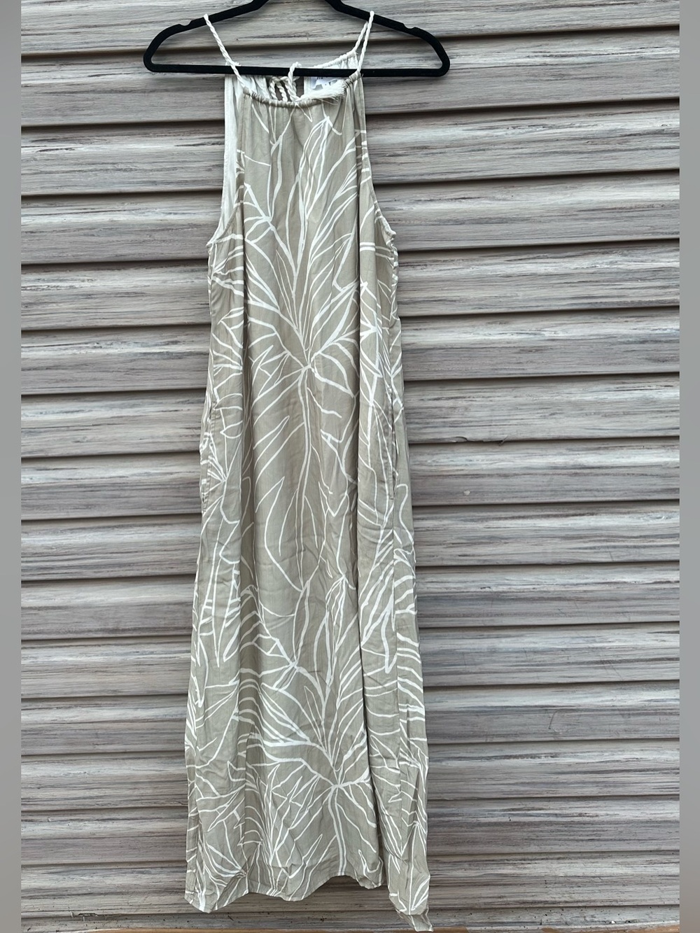 Bella Dahl Maxi Dress Womens S Stone/White Floral Halter Lined Tassel Tie